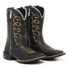 Bota Masculina RR Botas Texana Country em Couro Com Bordado Arame Bico Quadrado