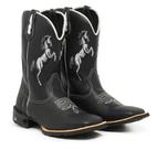 Bota Masculina RR Botas Texana Country em Couro Com Bordado Cavalo Bico Quadrado
