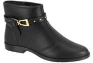 Bota Moleca Cano Curto Com Fivela Dourada E Detalhes Em Tiras Napa Gales /Preto