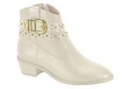 Bota Moleca Cano Curto Fivela Dourada Aplicação De Tachas Branco Off