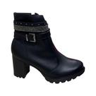 Bota Moleca Com Tiras Cano Curto Salto Bloco Alto