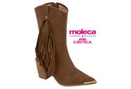 Bota Moleca Country Cano Médio Caramelo Com Franjas E Salto Bloco Camel