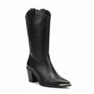 Bota Moleca Salto Bloco Preto Bico Fino Elegância Urbana -