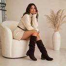 Bota Montaria Feminina Bebecê T1840-120 Camurça Cano Longo Marrom Liso 38 Br
