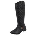 Bota Montaria Feminina Salto Baixo Ziper Lateral Cano Alto Matelasse