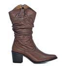 Bota New Western Feminina Couro Zíper Lateral Cano Longo