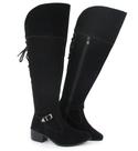 Bota Over The Knee Feminina Cano Alto Preta Ajustável Couro Camurça Lançamento Inverno