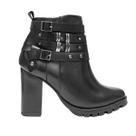 Bota Pele Natural Salto Médio Fivelas Feminina Preta