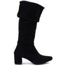 Bota Preta Feminina Couro Camurça Bico Fino Lirom