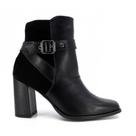 Bota Salto Alto Bloco Preta Couro Detalhe Fivela - Usaflex Bota Salto Alto Bloco Preta Couro Detalhe Fivela - Usaflex