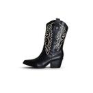 Bota Texana Cano Curto Preta Salto 6cm Com Bordado Country Cor:PretoTamanho:37
