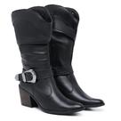 Bota Texana Cano Médio de Couro Franzido Bico Fino Preto Mod.3015 Tróia