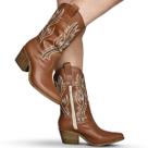 Bota Texana Caramelo Com Tachas e Bordado Salto 6 Country Cor:CarameloTamanho:39