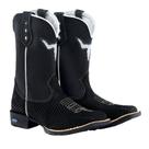 Bota Texana Country Em Couro Bordada Snaker Sola de Borracha Bico Quadrado