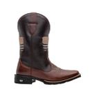 Bota Texana Country Masculina Texas Gold EUA Couro Café Bordado Bico Quadrado