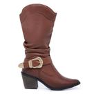 Bota Texana Country Tendencia Cano Médio Couro Confort Mod 3015 Havana Troia