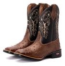 Bota Texana Couro Avestruz Bico Quadrado Rodeio Peão