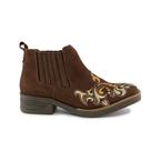 Bota Texana de Couro Nobuck na Cor Marrom com Detalhes Bordados e Bico Quadrado - CHACAL Bota Texana de Couro Nobuck na Cor Marrom com Detalhes Bordados e Bico Quadrado - CHACAL
