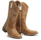 Bota Texana Em Couro Caramelo Bordado Flor Feminino Bota Texana Em Couro Caramelo Bordado Flor Feminino