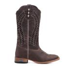 Bota Texana em Couro Feminina Moda Country Bico Quadrado Cano Longo