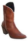 Bota Texana Feminina Bico Fino Cano Longo Salto Couro Marrom