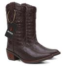 Bota Texana Feminina Bico Fino Em Couro Croco Marrom Escuro Ref. Sertaneja-Croco-Marrom-Escuro