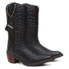 Bota Texana Feminina Bico Fino Em Couro Croco Preta Ref. Sertaneja-Croco-Preta