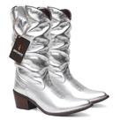 Bota Texana Feminina Bico Fino Enrrugada em Couro Cor Prata Ref. Fino-Enrrugada-Prata