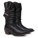 Bota Texana Feminina Bico Fino Enrrugada Em Couro Cor Preta Ref. Fino-Enrrugada-Preta