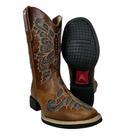 Bota Texana Feminina Big Bull Boots Couro Fóssil Mostarda Bordado Fundo Brilho Prata Ref900L397