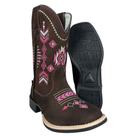 Bota Texana Feminina Caminhos Da Roça Couro Nobuck Café Pink Com Bordado Ref. CA09