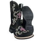 Bota Texana Feminina Caminhos Da Roça Couro Nobuck Preto Bordado Cruz Rosa E Branco Ref. CA07