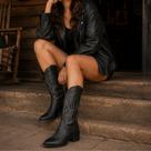 Bota Texana Feminina Cano Alto Preta Country Western Confortável Casual Bota Texana Feminina Cano Alto Preta Country Western Confortável Casual