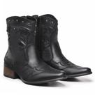 Bota Texana Feminina Country Rodeio Bordada Couro Legitimo Bico Fino Cano Curto Mod.11002