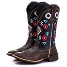 Bota Texana Feminina Country Western Cano Longo Bordada Macia Confortável