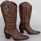 Bota Texana Feminina Couro Marrom Bordada -