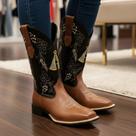 Bota Texana Feminina Em Couro Legítimo Cano Bordado Nossa Senhora Aparecida Kapell