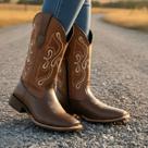 Bota Texana Feminina Em Couro Legítimo Cano Bordado Tribal Kapell