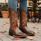 Bota Texana Feminina em Couro Legítimo Preto Cano Bordado Appaloosa Kapell