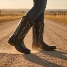 Bota Texana Feminina Em Couro Legítimo Preto Cano Bordado Tribal Kapell