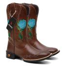 Bota Texana Feminina Flor Azul Arame Em Couro Ref. Flor-Azul-Arame