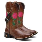 Bota Texana Feminina Flor Rosa Arame Em Couro Ref. Flor-Rosa-Arame