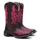 Bota Texana Feminina Floral Rosa em Couro