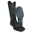 Bota Texana Feminina Jácomo Bico Quadrado Couro Cabeça Preto Com Bordado Branco E Azul Solado Cinza REF. 1301UFG
