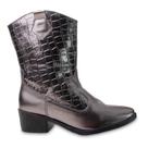 Bota Texana Feminina Metalizada Bico Fino Conforto Com Zíper