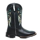 Bota Texana Feminina Pena Preta Bordada em Couro Legítimo Estilo Country