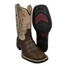 Bota Texana Feminina Vimar Bico Quadrado Couro Fóssil Vog Bam Castanho Com Bordado Cano Bege Sola VTSV013F2 Ref.13217