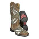 Bota Texana Feminina Vimar Bico Quadrado Hoper Fossil Castanho Bordado Verde Branco R.13224