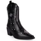 Bota Texana Feminina Western Bico Fino Quadrado Cano Curto Bordada Country Fashion Munita