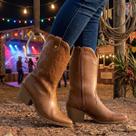 Bota Texana Feminina Western Bordado Cano Longo Salto Grosso